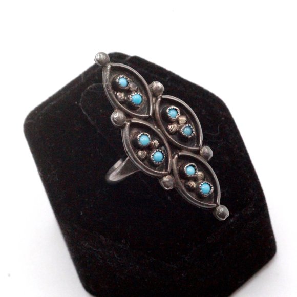 Vintage Sterling Silver Native American Zuni Elongated Ring - Picture 3 of 8